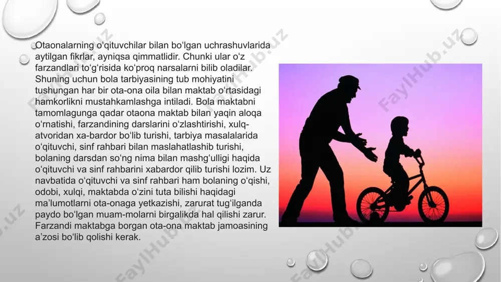 kkir ajdodlarimiz merosi katta ahamiyat kasb etadi. zero, hayotning asl mazmun-mohiyatini anglab yetishga o'z umri va salohiyatini bag'ishlagan allomalarimizning asarlarida sog'lom avlod tarbiyasi bilan bog'liq masalalarga alohida o'rin berilgan. sharq allomalari o'z asarlarida farzandlarga tarbiya va ta'lim berish, uni ma'rifatu madaniyatga yetaklash muammolariga e'tibor berganlar. image2.png image3.png image4.jpg image5.jpg image6.jpg image7.jpg image8.jpg image9.jpg image10.jpg image11.jpg image12.png image13.jpg image1.png /docprops/thumbnail.jpeg