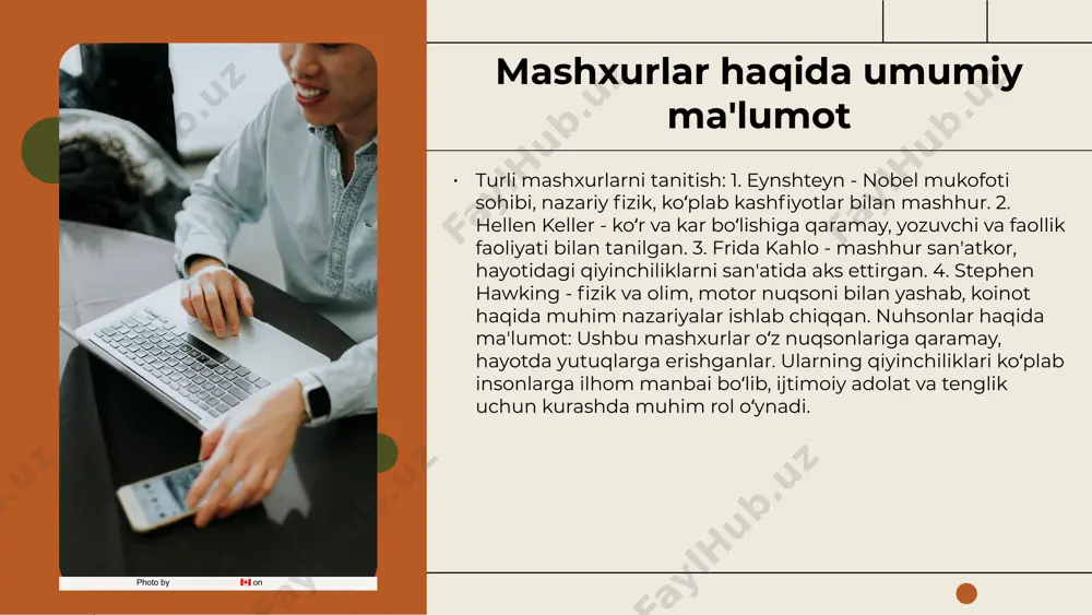 masalan, j.k. rowling, o'zining 'harry potter' seriyasini yozishdan avval ko'plab muvaffaqiyatsizliklarga duch kelgan. u har doim o'z maqsadiga intilib, qiyinchiliklarni yengib o'tdi. bu kabi misollar, muvaffaqiyatga erishish uchun qat'iyat va mehnatning ahamiyatini ko'rsatadi. mashxurlar hayotidagi qiyinchiliklar mashhurlar, hayotning turli jabhalarida, ko'plab qiyinchiliklarga duch kelishadi. ularning qiyinchiliklari, ko'pincha, jismoniy imkoniyatlar bilan bog'liq bo'ladi va bu holatlar ko'plab insonlar tomonidan kutiladi. misol uchun, stephen hawking o'zining jismoniy cheklovlariga qaramay, koinotning sirlarini o'rganishda buyuk muvaffaqiyatlarga erishdi; frida kahlo esa o'zining og'riqli tajribalari orqali san'atni yanada chuqurroq anglashga erishdi. ushbu mashhurlar o'z qiyinchiliklari bilan kurashishda motivatsiyani qanday topishadi? ular o'z kuchlarini va ijtimoiy qo'llab-quvvatlashni topib, hayotning qiyinchiliklariga qarshi turishadi. photo by noaa on unsplash ijtimoiy hayotda mashxurlar roli mashxurlar ijtimoiy hayotda muhim rol o'ynaydi. ular nafaqat ommaviy madaniyatning timsoli, balki ijtimoiy norm va qadriyatlarni shakllantiruvchi kuchdir. mashxurlar o'zlarining amalga oshirayotgan ishlarida va ijtimoiy faoliyatlarida ko'plab insonlarga ilhom beradi, bu esa jamiyatdagi o'zgarishlarga olib keladi. …