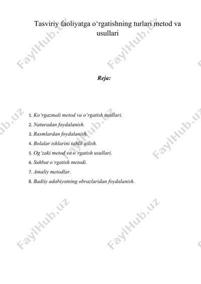 tasviriy faoliyatga o‘rgatishning turlari metod va usullari — DOCX