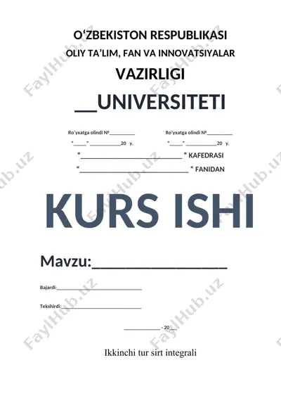 ikkinchi tur sirt integrali mavzusidagi kurs ishi — DOCX