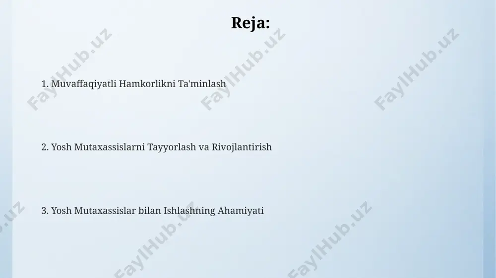 utaxassislarning 15% ish joyidagi stress va yuqori ish yukidan shikoyat qilishgan, bu esa ishdan bo'shab ketishga olib kelishi mumkin. ishga qabul qilish jarayonini yaxshilash zarur. toshkentdagi 50 nafar yosh mutaxassislar orasida o'tkazilgan so'rovnoma natijalariga ko'ra, 30 foizi rahbarlar bilan muloqot qilishda qiyinchiliklarga duch kelmoqda, bu samaradorlikka salbiy ta'sir ko'rsatadi. ish samaradorligini oshirish usullari samaradorlikni oshirish uchun toshkentdagi 5 ta yirik kompaniyada qo'llaniladigan 3 ta asosiy ko'nikmalarni (muammoni hal qilish, jamoada ishlash va innovatsion fikrlash) o'rgatish dasturlarini joriy etish samarali bo'ladi. samarqanddagi tajriba shuni ko'rsatdiki, ish joyida mentorlik dasturlarini joriy etish orqali yosh mutaxassislarning ish samaradorligini 15% ga oshirish mumkin. 20-30 yoshdagi yosh mutaxassislarning 70% i o'z bilimlarini oshirish uchun onlayn kurslardan foydalanishadi, shuning uchun ularga online ta'lim imkoniyatlarini kengaytirish kerak. o'qitish va malaka oshirish dasturlari samarqand viloyatida 2024-yil uchun rejalashtirilgan qishloq xo'jaligi sohasidagi 30 ta o'quv dasturida 700 dan ziyod fermer xo'jaliklariga texnik yordam ko'rsatish bo'yicha amaliy mashg'ulotlar o'tkaziladi. andijon …