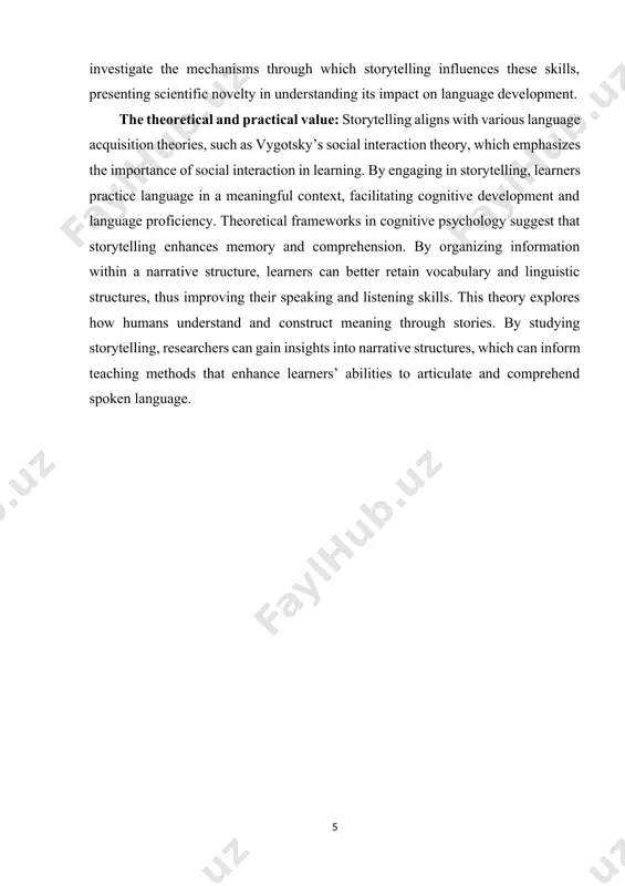 to diverse linguistic elements such as tone, rhythm, and intonation, which are crucial for developing phonemic awareness and pronunciation skills. listening is a critical component of language acquisition, and storytelling significantly contributes to the refinement of listening skills. when children or language learners listen to stories, they develop the ability to concentrate, process information, and interpret meaning. active listening is cultivated through the engagement of cognitive faculties such as prediction, inference, and comprehension. listeners learn to identify key ideas, recognize cause-and-effect relationships, and analyze character motivations, all of which contribute to higher-order thinking skills. additionally, storytelling encourages auditory discrimination—the ability to distinguish sounds, words, and intonation patterns—thereby improving phonological awareness and overall language comprehension. beyond its benefits for listening skills, storytelling serves as a powerful tool for improving speaking abilities. storytelling provides a platform for learners to practice articulation, fluency, and expressive communication. when learners retell stories, they are required …