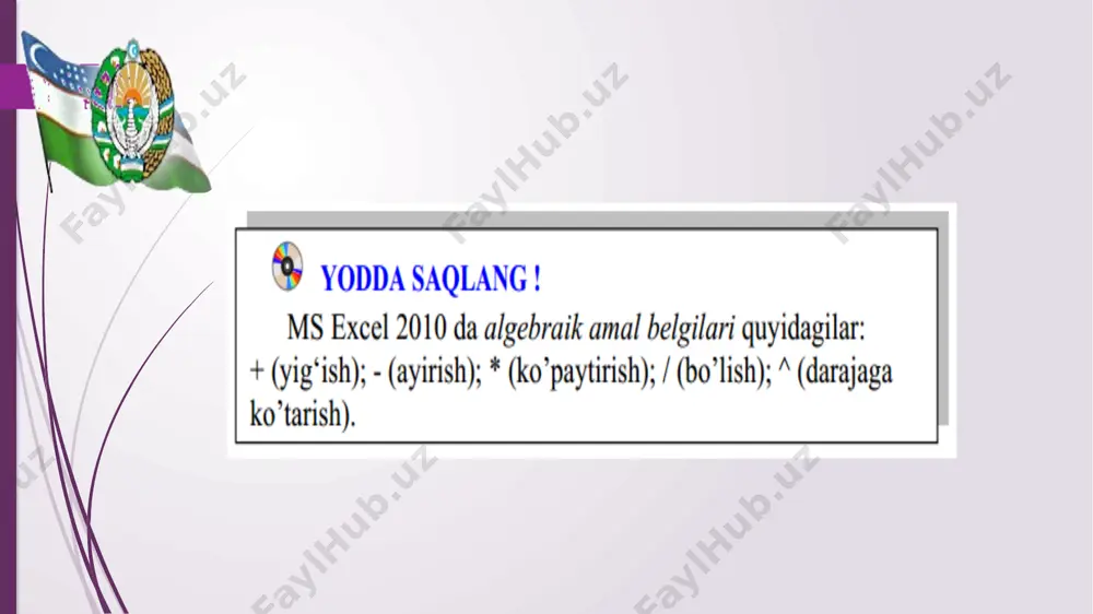 ms excel 2010 da algebraik amal belgilari - Page 3