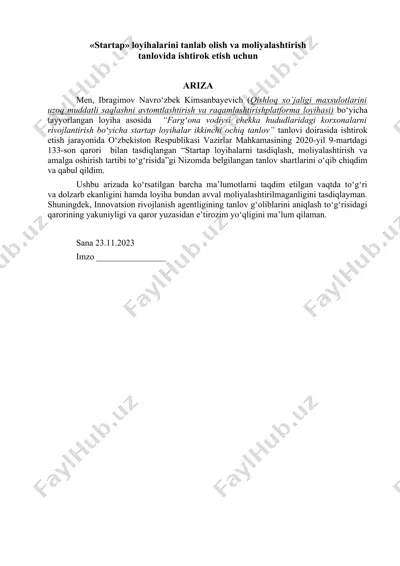 «startap» loyihalarini tanlab olish va moliyalashtirish — DOCX