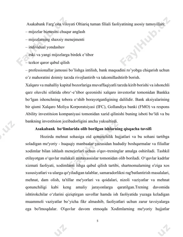 n zarur tavsiyalarga ega bo'lmoqdalar. o'quvlar davom etmoqda xodimlarning me'yoriy hujjatlar talablariga rioya etishini va risklarni boshqarish protokollariga rioya qilishini ta'minlash bank obro'sini va moliyaviy barqarorligini saqlashda muhim ahamiyatga ega. muvofiqlik va risklarni boshqarish amaliyotlari bo'yicha muntazam treninglar o'tkazish juda muhimdir. xodimlarni innovatsiyalar va texnologiyalarni qabul qilishga undash jarayonlarni soddalashtirish, samaradorlikni oshirish va mijozlar tajribasini yaxshilashga yordam beradi. yangi texnologiyalar va raqamli bank yechimlari bo'yicha treninglar o'tkazish sanoatda raqobatbardosh qolish uchun muhim ahamiyatga ega. yuqori axloqiy me'yorlar va halollikni qo'llab-quvvatlash bank sektorida asosiy hisoblanadi. xodimlar mijozlar va manfaatdor tomonlar o'rtasida ishonch va ishonchni saqlab qolish uchun bankning axloq kodeksi va axloqiy me'yorlaridan xabardor bo'lishi kerak. bankda xodimlar bilan ishlashda va ularning faoliyatini tahlil qilishda ushbu jihatlarga e'tibor qaratish orqali tashkilotlar doimiy takomillashtirish madaniyatini, jamoada ishlash va mijozlarga yo'naltirilganlikni rivojlantirishi mumkin. xodimlarni samarali boshqarish va ish faoliyatini tahlil qilish bankning uzoq muddatli muvaffaqiyati va barqarorligi uchun zarurdir. bankda xodimlarining ish joylari …
