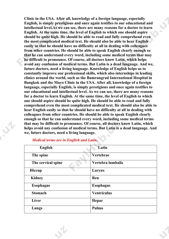 acticing physicians as compared to studentshave a greater need for english language learning because of real contacts with colleagues from abroad and new opportunities in the scientific field.the need of knowledge of english is explained by the possibility of reading foreign medical books and scientific publications. the point is that english is the international language of science, and foreign publications have much more up-to-date information also because the most up-to-date, constantly updated research base is located in foreign countries. knowledge of this language provides a good opportunity to continue your studies abroad in the most developed countries, as well as future medics may receive internships in leading clinics around the world, such as the bamrungrad international hospital in bangkok and the mayo clinic in the usa. after all, knowledge of a foreign language, especially english, is simply prestigious and once again testifies to our educational and intellectual level.as we can …