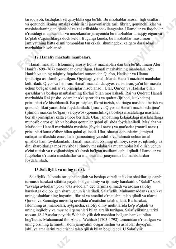 mazhabsizlik aynan mazhablar va ulamolar orasida o'zaro iqtisodiy, ijtimoiy va dini ta'sirlar sababli dushmanchilik va izolyatsiyaga olib kelishi mumkin. jamiyatda mazhabsizlik aynan islom jamiyati o'rtasida aloqalar va muvofiqlashtirish vahtini buzish uchun mo'ljallangan tartiblarning yo'qligi sababli salbiy oqibatlar olib kelishi mumkin. 10. начало формы 10. islom tarixida ixtiloflar va ularning xal etilishi. islom tarixida, ixtiloflar va ularning xal etilishi, tariyhiy jamiyatni shakllantirgan, uning rivojlanishiga va yordam berishiga olib kelgan jarayonlardir. bu ixtiloflar odatda fiqhiy, siyosiy, ijtimoiy yoki dini masalalarda paydo bo'ladi. bu masalalarda farqli qarashlar va fikrlar o'rtasidagi munozaralar va munozaralar jarayonlarida aks ettiriladi. islom tarixida, mazhablar orasidagi fikr izohlar va ikkilanishlar odatda fiqh masalalari, ibodat tartibotlari, siyosiy qarashlar va hukmronlik, iqtisodiy masalalar, o'zaro xilma-xilliklar va boshqa jamiyaviy muammolar bo'lib keladi. bu ixtiloflar odatda ulamolar va fuqoholar o'rtasida tartibga solishtiriladi va ibodatning, muomala va boshqa jamiyaviy sohalarning yo'l-yo'riqiga maslahat beriladi. ulamolar odatda qur'on va sunnatga, shuningdek, ushbu manbalardan kelib chiqqan o'lim-foydalar …