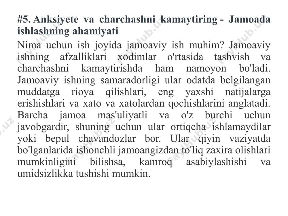 nadi va qabul qilinadi qayta aloqa bo'lmasa, o'sish bo'lmaydi. shubhasiz, hamkorlikning eng muhim jihatlaridan biri, mulohazali mulohazalar - bu jamoadoshlari bir -birlariga qanchalik qulay va g'amxo'r ekanligidan dalolat beradi. ba'zida hammamizga cheerleader kerak bo'lgan paytlar bor. "ajoyib fikr! yana o'rganing! ” boshqa paytlarda biz biroz tanqidiyroq bo'lishimiz kerak. "ajoyib boshlanish, lekin agar x y ga ta'sir qilsa va y z ga bog'liq bo'lsa, u qanday rivojlanadi, deb o'ylaysizmi?" agar fikr-mulohaza yuboruvchi ham, oluvchi ham konstruktiv tanqidning yirtib tashlashdan ko'ra mustahkamlovchi rolini tushunsa, muvaffaqiyatli hamkorlik yaqin bo'ladi. biror narsani shaxsan qabul qilishdan ko'ra, jamoadoshning nuqtai nazari va qo'llab-quvvatlashining qiymatini ko'rish kuchli va yaratish uchun ishlaydi uzluksiz teskari aloqa zanjiri. etakchilik qanday ochiladi kuchli etakchilik uchun konteyner beradi jamoa to'liq tezlikda ishlaydi. to'g'ri boshqaruv odamlarga ishlash chegaralarini beradi va hamkorlik va mulkchilikni rag'batlantiradigan tuzilmani yaratadi. odamlar yaxshi asar ishlab chiqarishni va u bilan faxrlanishni xohlaydi. yo'l-yo'riq, minimal mikro boshqaruv va ishonch bilan …