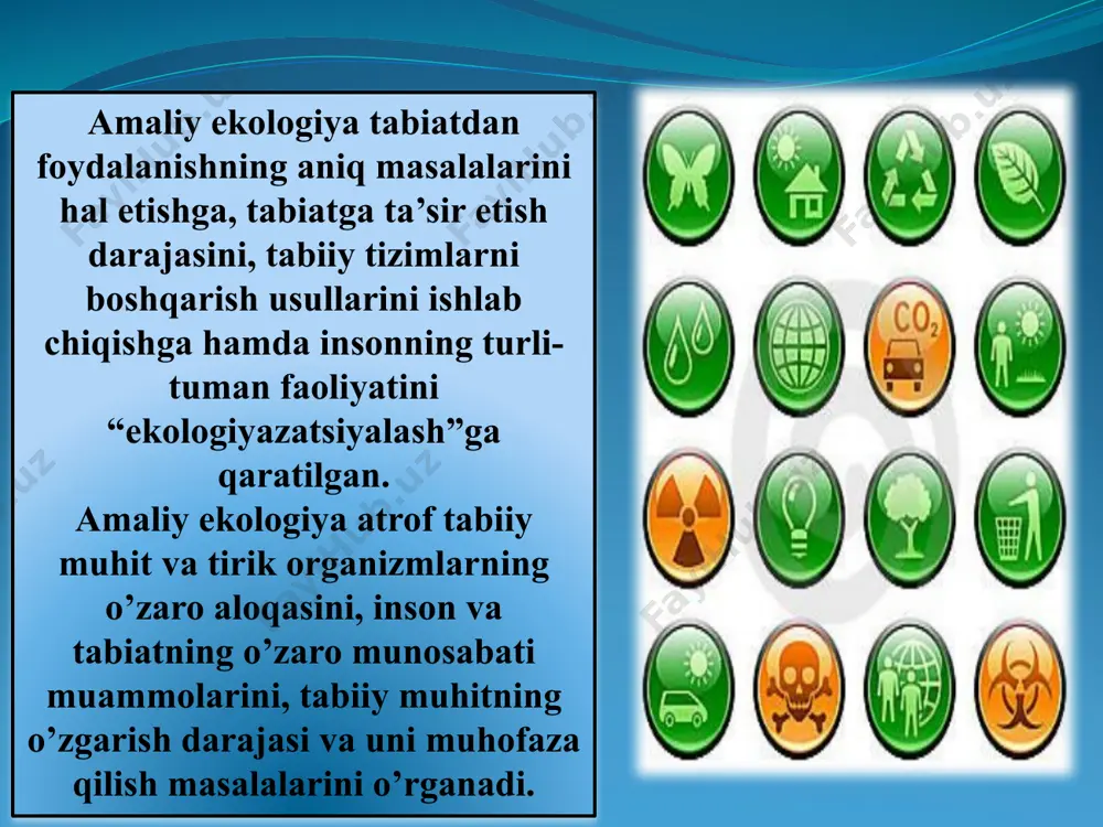 an-smog (tutun va tuman aralashmasi) insonlar sog‘lig‘iga o‘ta salbiy ta'sir ko‘rsatadi. 1952-yil 5-9- dekabrda londonda yuz bergan smog oqibatida 4000 dan ortiq kishi halok bo‘lgan. keyingi yillarda dunyoning yirik shaharlarida london tipidagi smog, los-anjeles tipidagi smoglar qayd qilingan. fotokimyoviy smog - sanoat va transport chiqindi gazlarining quyosh nurlari ta'sirida reaksiyaga kirishib, xavfli birikmalarni hosil qilishi. bunda ozon, formaldegid va boshqa birikmalarning hosil bo‘lishi va miqdorining ortishi kuzatiladi. smogning oldini olish muhim ahamiyatiga ega. yer yuzida atmosfera havosining ifloslanishini kamaytirish uchun tezlik bilan zarur choralar ko‘rilishi lozim. amerikalik meteorolog luis battan aytganidek: «yoki insonlar havodagi tutunni kamaytiradilar, aks holda tutun yer yuzidagi insonlarni kamaytiradi». hozirgi vaqtda havoning ifloslanishida avtotransportning hissasi oshib bormoqda. dunyo bo‘yicha 600 mln.dan ortiq avtomobil har kuni havoga yuz minglab tonna zararli birikmalar chiqaradi. avtomobil tutunida 200 dan ortiq zararli birikmalar, shu jumladan o‘pka raki va boshqa og‘ir kasalliklarni keltirib chiqaruvchi birikmalar (benz(a)piren, qo‘rg‘oshin va boshqalar) mavjud. transport …