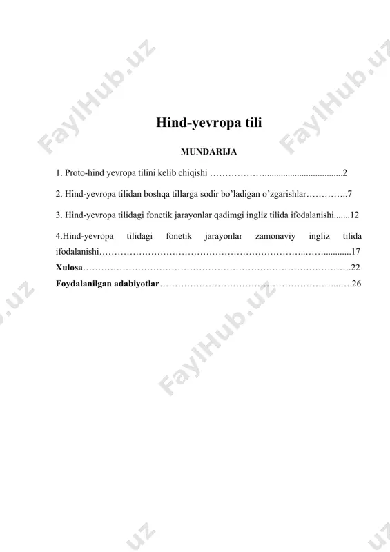 an, " father" arabchada ‘’ab’’, boshqalarga o'xshab ko'rinmaydi - ular semit tillari. xuddi shunday, ingliz tilidagi "daughter" ("gh'" bilan sirli) nemis tilidagi ‘’tochter’’ bilan, yunoncha – ‘’thugatér’’ bilan, forschada esa’’ doktar’’ bilan taqqoslanadi. lotin boshqa kelib chiqishdan foydalanadi. shu bilan birga, "daughter" arabchada ‘’bint’’ bo'lib, u ham mutlaqo boshqacha. bu sodir bo'lganda, ingliz tilidagi "gh'" hozir mutlaqo boshqacha bo'lib, bir paytlar nemis tilida ‘’ch’’ kabi talaffuz qilingan. fors va nemis "daughter" faqat urg'u, boshlang'ich undosh [footnoteref:1]tovush va ba'zi unlilarning sifati bilan farq qiladi. [1: vachek, josef 1978. ‘’a brief survey of the historical development of english.’’ 9 p.] jonsning kuzatuvi "hind-yevropa" tillari nazariyasiga aylandi va bugungi kunda barcha hind-evropa tillari uchun umumiy manba bo'lgan gipotetik til "proto-hind-yevropa" deb nomlanadi. zamonaviy "know" va "wit" deb aylanadigan ikkita "knowing" ildiziga oid birikmalar keltirilgan.[footnoteref:2] [2: ] umumiy manbadan kelib chiqishi bilan bir-biriga bog'liq bo'lgan so'zlar "kognitivlar" deb nomlanadi. inglizcha "wise" va sanskrit tilidagi …