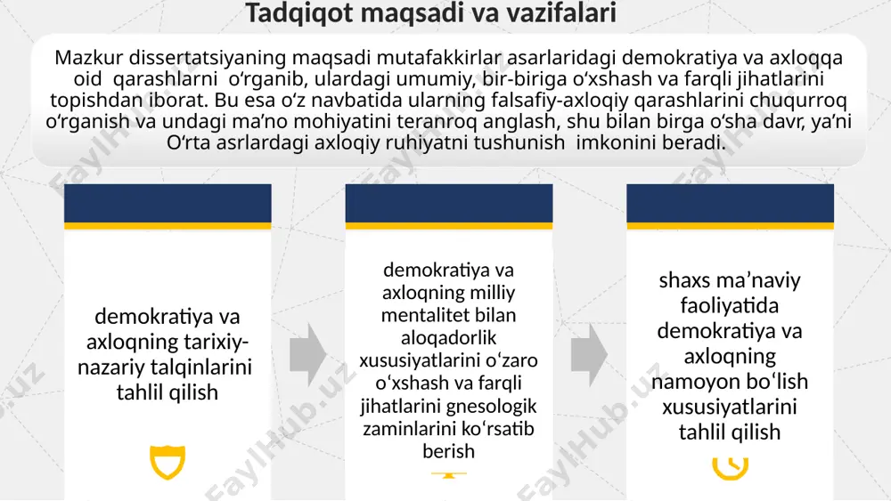 la ta’minlashga, mamlakatni demokratik yangilash va modernizatsiyalashga alohida e’tibor qaratildi. prezidentimiz tashabbusi bilan davlat hokimiyati tizimida xalq qabulxonalari, prezidentning virtual qabulxonasi joriy etildi. xalq fikri mamlakat ichki va tashqi siyosatining hal qiluvchi omiliga aylanib, “xalq davlat idoralariga emas, davlat idoralari xalqqa xizmat qilishi kerak” degan tamoyil islohotlarning bosh maqsadiga aylandi. har bir fuqaroning mustaqil fikrlashi, so‘z erkinligi huquqiga ega bo‘lishi jamiyatimizda demokratik qadriyatlarning amalda namoyon bo‘lishida muhim poydevor bo‘lmoqda. ammo shuni ham ochiq aytish kerakki, yangi o‘zbekistonda demokratik islohotlardan, yaratilayotgan ijtimoiy-siyosiy imkoniyatlardan o‘zining tor manfaatlari yo‘lida foydalanayotganlar ham, afsuski, yo‘q emas. ayrim shaxslar og‘izda o‘zlarini “demokrat”, “inson huquqlari himoyachisi” qilib ko‘rsatib, amalda unga zid xatti-harakatlarni sodir etmoqda. ш.мирзиёев. янги ўзбекистон тараққиёт стратегияси. тўлдирилган иккинчи нашри. -т.:ўзбекистон,2022.-55 бет. iii bob. demokratiya va axloqning ma’naviyat tizimidagi tarbiyaviy ahamiyati xulosalar: tadqiqot natijasida quyidagi umumiy xulosalarga kelindi: xulosa o‘rnida shuni aytish kerakki, qayd etilgan jihatlar va ma’naviy – ma’rifiy tadbirlar ham shaxs huquqiy madaniyati …