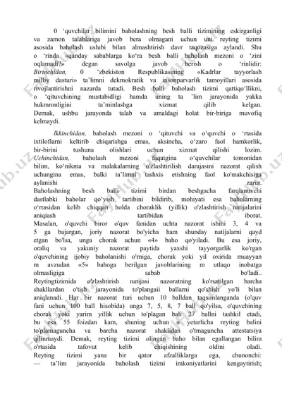 0 ‘quvchilar bilimini baholashning besh balli tizimining eskirganligi — DOCX