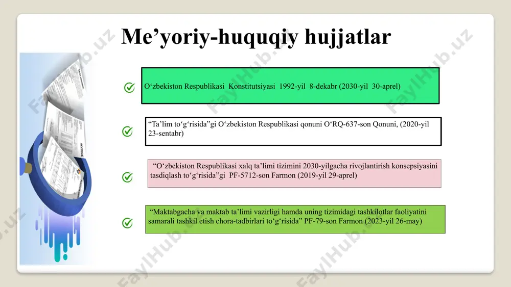 g boshida xodimlar bilan hamkorlikda maktabning taraqqiyot strategiyasini yaratish. maktab rahbari, o’ibdo’, mb rahbarlari har oyning oxirida bu tizimlar xodimlarning o‘z vazifalarini qanday bajarishini, talablar va o‘zlashtirishlari, shuningdek, ish faoliyatidagi mukofotlarni baholashga qaratiladi. baholash mezonidagi ko‘rsatkichlar orqali choraklik va yillik monitoring olib borish. 2 darslarni kuzatishning zamonaviy usullarini joriy qilish. (“flipped classroom”- “teskari dars”, “design thinking”- “dizayn fikrlash” kabi.) o‘zaro dars tahlillarini shakllantirish va har hafta oxirida dars tahlillari asosida tanqidiy-tahliliy yig‘ilishlar o‘tkazish. maktab rahbari , o’ibdo’, mb rahbarlari har hafta pedagoglarning o‘zaro fikr almashishi orqali bilimlari kengayadi va ta’lim sifati oshiriladi. kuzatilgan muammolarni hal qilishning yangi usullarini sinab ko’rish; 3 xodimlarning ish faoliyatlarini elektron tahlil qilish. bunga ish vaqti, ish jadvali, bajarilgan ishlar va natijalar kiritiladi. (google tablitsa dasturi orqali.) elektron tizim orqali xodimlarning reytingini aniqlanadi. maktab rahbariyati va pedagog xodimlar har chorakda yaxshi natijaga erishgan xodimlar rag‘batlantiriladi. past natija ko‘rsatgan xodimlarni o‘z ustida ishlashlari uchun motivatsiyalar beriladi. e’tiboringiz …