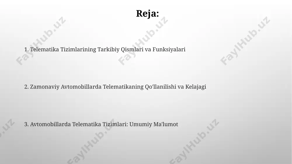 na holatini kuzatish orqali, texnik xizmat ko'rsatish ehtiyojini oldindan bilish va 20% gacha rejalashtirilmagan ta'mirlash xarajatlarini kamaytirish mumkin. telematika gps ma'lumotlari va avtomashina sensorlari ma'lumotlarini birlashtirib, haydovchilarga xavfsizroq va samaraliroq yo'l tanlash imkonini beradi, bu esa yo'l harakati hodisalari sonini 10% ga kamaytirishga yordam beradi. xavfsizlik va maxfiylik masalalari gps kuzatuv maʼlumotlarining aniqligi 5 metrgacha chegaralangan boʻlishi mumkin, bu esa notoʻgʻri joylashuv maʼlumotlarini yuborish va shuningdek, kiberhujumlar uchun zaif tomonlarni yaratishi mumkin. telematik tizimlarning kiberxavfsizlik zaif tomonlari tufayli, yiliga 10 million dollardan ortiq zarar yetkazishi mumkin boʻlgan, masalan, avtoulovni masofadan boshqarish kabi, kiberhujumlar soni o'sib bormoqda. sensorlar va ma’lumotlarni yig’ish sensorlardan yig'ilgan xom ma'lumotlar, masalan, tezlik (km/soat), aylanishlar soni (rpm) va tormoz bosimi (bar) kabi parametrlar, keyinchalik tahlil qilish va hisobotlar yaratish uchun bulutga uzatiladi. avtomobil telematikasi tizimlarida o'rtacha 10 dan ortiq turdagi sensorlar, masalan, gps, imu, abs va boshqalar, haydovchilik parametrlari va atrof-muhit sharoitlari to'g'risida ma'lumotlarni to'playdi. e'tiboringiz uchun …