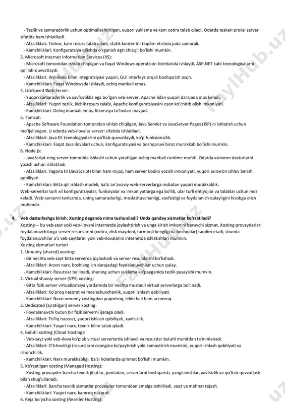 76. php da formalar bilan ishlashda $_get usulining ishlashini tushuntiring. misollar keltiring. 77. php da formalar bilan ishlashda $_post usulining ishlashini tushuntiring. misollar keltiring. 78. php da formalar bilan ishlashda validatsiya funksiyalarini izohlang? misollar keltiring. 79. php da filter funksiyalarini izohlang. misollar keltiring. 80. php da xatolarni qayta ishlash funksiyalarini izohlang. misollar keltiring. 81. phpda qanday global o‘zgaruvchilar mavjud? misollar keltiring. 82. $globals o‘zgaruvchisi, vazifasi va uning qo‘llanilishini tavsiflang. misollar keltiring. 83. $_server o‘zgaruvchisi, vazifasi va uning qo‘llanilishini tavsiflang. misollar keltiring. 84. $_request o‘zgaruvchisi, vazifasi va uning qo‘llanilishini tavsiflang. misollar keltiring. 85. $_files o‘zgaruvchisi, vazifasi va uning qo‘llanilishini tavsiflang. misollar keltiring. 86. $_env o‘zgaruvchisi, vazifasi va uning qo‘llanilishini tavsiflang. misollar keltiring. 87. $_cookie o‘zgaruvchisi, vazifasi va uning qo‘llanilishini tavsiflang. misollar keltiring. 88. $_session o‘zgaruvchisi, vazifasi va uning qo‘llanilishini tavsiflang. misollar keltiring. 89. ma’lumotlar bazasini boshqarish tizimlarining qanday turlari bor? 90. mysqlning qanday imkoniyatlari bor? 91. mysqlning asosiy buyruqlarini tavsiflang. misollar …