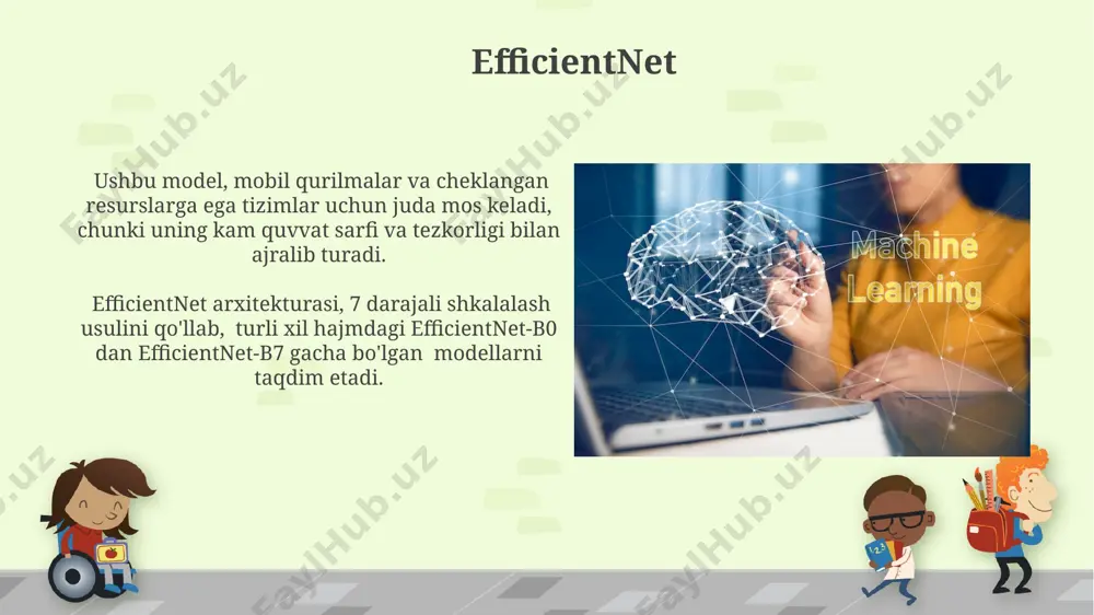 qayta ishlashga qodir bo'lib, uning samaradorligini oshiradi. self-attention mexanizmi orqali transformer, 512 gacha bo'lgan o'lchamli vektorlarni parallel ravishda qayta ishlash imkonini berib, hisoblash tezligini oshiradi. u-net u-net'ning noyob xususiyati – bu skip connections, encoder qismidan decoder qismiga ma'lumot uzatuvchi yo'llar bo'lib, bu segmentatsiya aniqligini sezilarli darajada oshiradi va 256 dan ortiq xususiyat xaritalarini qayta ishlashga imkon beradi. u-net arxitekturasi 2015-yilda tibbiy tasvirlarni segmentatsiya qilish uchun taklif qilingan bo'lib, uning encoder-decoder tuzilishi 224x224 pikselli tasvirlarni yuqori aniqlikda segmentatsiya qilish imkonini beradi. autoencoders avtokoderdan foydalanib, 10000 ta tasvirni 100 o'lchovli xususiyat vektoriga siqib, keyinchalik asl tasvirni 95% aniqlik bilan tiklash mumkin. turli xil avtokoder arxitekturalari, masalan, chuqur avtokoderlar va o'z-o'zini kodlovchi avtokoderlar, ma'lumotlarning murakkab tuzilmalarini 99% aniqlik bilan modellashtirishga imkon beradi. lstm lstm arxitekturasi ketma-ketlik ma'lumotlarini, masalan, nutqni yoki yozma matnni qayta ishlashda 100 dan ortiq vaqt qadamlarini eslab qolishga qodir bo'lib, uzoq muddatli bog'liqliklarni aniqlash imkonini beradi. lstm hujayralari ichki holatlarni …