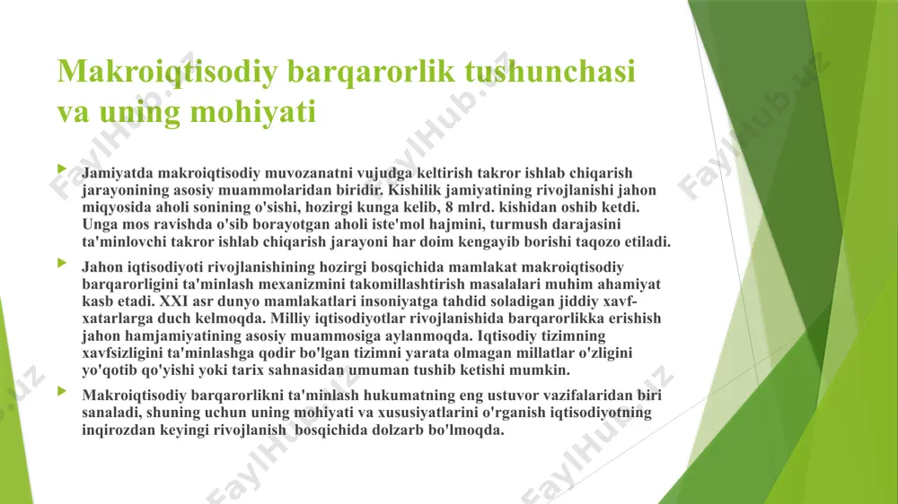 dan, hududiy eksportni 60 foizga oshirib, qariyb 10 milliard dollarga yetkazish reja qilinmoqda. davlatimiz rahbari elektr texnikasi, to‘qimachilik, qurilish materiallari, charm sanoati, qishloq xo‘jaligi va farmatsevtika kabi sohalar eksportini kamida 50-60 foizga oshirish bo‘yicha ko‘rsatmalar berdi. 2022 yilda o‘zbekiston yaim hajmi 80,4 mlrd dollarga ko‘tarildi o‘zbekiston yalpi ichki mahsuloti (yaim) 2022 yilda 5,7 foizga o‘sib, 888,34 trln so‘mni (80,4 mlrd dollarga yaqin) tashkil etdi. aholi jon boshiga yaim hajmi esa 2255 dollargacha oshdi, deya xabar berdi statistika agentligi. кириллчада на русском языке27 yanvar 2023, 22:21 iqtisodiyot o‘zbekistonda 2022 yilda yalpi ichki mahsulot (yaim) hajmi joriy narxlarda 888,34 trln so‘mga yetdi, deb xabar berdi prezident huzuridagi statistika agentligi. 2021 yil darajasiga nisbatan real o‘sish sur’ati 5,7 foizni tashkil etdi. yaimda sanoat mahsulotlarining ulushi 484,7 trln so‘mga (+5,2 foiz), xizmatlar ko‘rsatish — 343,3 trln so‘mga (+8,5 foiz), mahsulotlarga sof soliqlar — 60,3 trln so‘mgacha oshdi. 2023- yilning yanvar-mart oylari yakunlariga ko‘ra, sanoat …