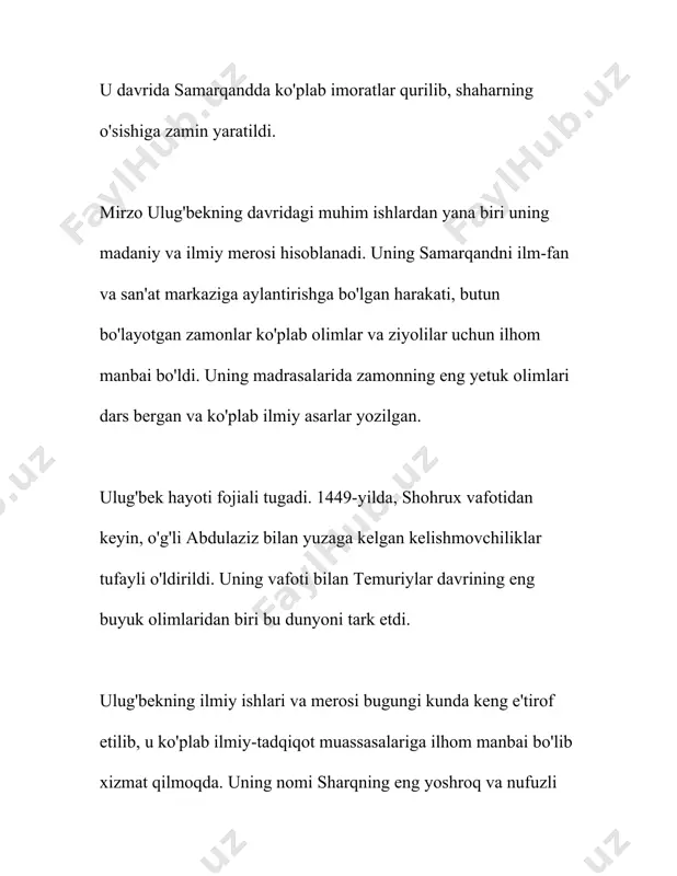 qiqotlar olib borildi. ulug'bek kuzatuvlarida erishilgan aniq natijalar o'sha davrda nafaqat sharqda, balki g'arbda ham katta shuhrat qozondi. ayniqsa, yevropalik astronomlar rasadxona va ulug'bekning ishlariga katta qiziqish bildirgan. jumladan, tyaxo brahe va boshqa g'arbiy astronomlar rasadxonadagi kuzatishlar asosida o'z ishlarini olib borishgan. ulug'bek tomonidan tuzilgan astronomik jadvallar va kuzatish natijalari keyinchalik johannes kepler kabi buyuk astronomlarga ilhom manbai bo'lgan. ulug'bekning rasadxonasi 1449 yilda uning o'ldirilishi natijasida faoliyatini to'xtatdi va asta-sekin unutilib, yemirildi. uning qoldiqlari 20-asrning birinchi yarmida qazishmalar natijasida qayta ochilgan va bu erda arxeologik tadqiqotlar olib borildi. bugungi kunda ulug'bek rasadxonasi joylashgan joy samarqanddagi madaniy va tarixiy me'ros obidalari qatoriga kiradi. rasadxonani boshqarish va tadqiqotlarni amalga oshirishda ulug'bekning yaqin maslahatchilari, masalan, g'iyosiddin jamshid koshiy va ali qushchi kabi buyuk ilm ahli ishtirok etishgan. ushbu olimlar bilan birgalikda ulug'bek juda ko'p ilmiy kashfiyotlarga erishgan. zamonaviy metodologiyalar va usullarni ishlatgan holda, ulug'bek astronomiyada yangi asrning boshlanishiga turtki bo'lgan. ulug'bekning astronomik kuzatishlariga …