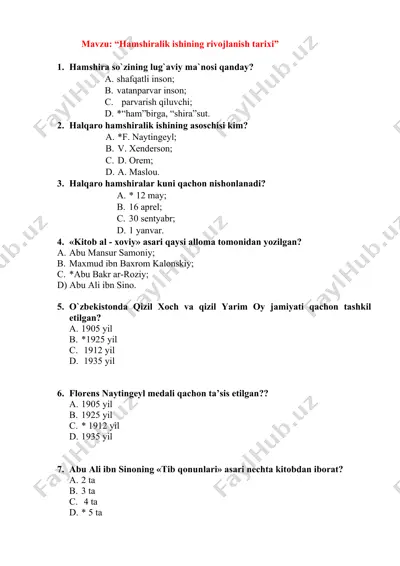 hamshiralik ishining rivojlanish tarixi — DOCX