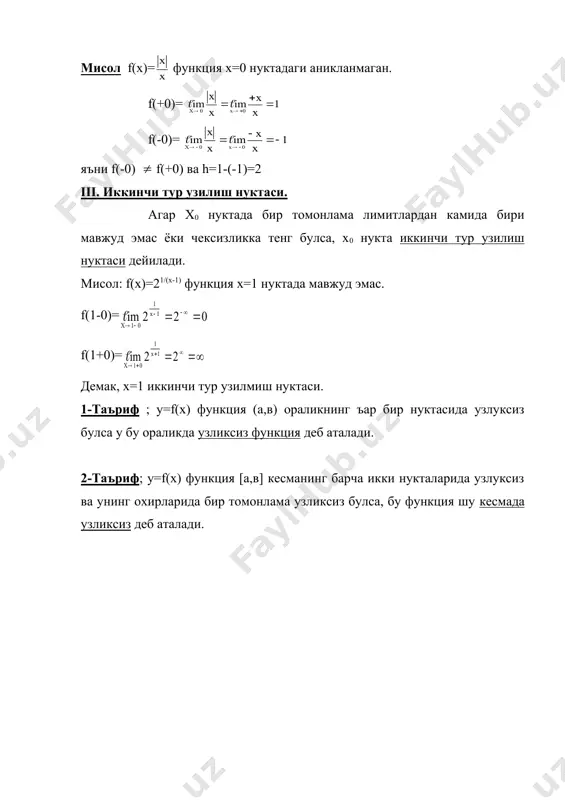 функциянинг нуктадаги узлуксизлиги ва узилиш нуктасининг турлари - Page 5