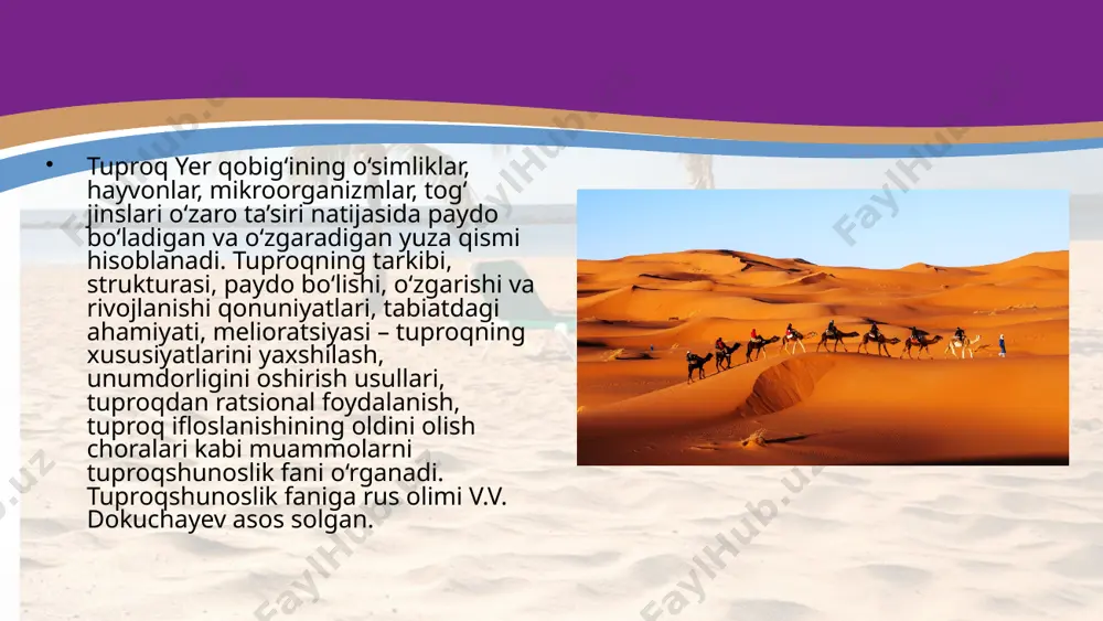 im sharoiti hamda tuproqning xossalarini ham belgilaydi. topografik omillarga quyidagilar misol bo‘ladi: balandlik (dengiz sathiga nisbatan); qiyalikning tikligi; qiyalikning ekspozitsiyasi (dunyo tomonlariga nisbatan joylashuvi). asosiy topografik omillardan biri dengiz sathiga nisbatan balandlikdir. balandlik ortgan sari havo harorati, atmosfera bosimi pasayadi, yog‘ingarchilik miqdori, shamolning tezligi va radiatsiya kuchi ortadi. tog‘lik joyda yuqoriga ko‘tarilgan sari o‘simliklar vertikal zonallik bo‘yicha tarqalgan. tog‘lar yangi turlarning paydo bo‘lish jarayonida geografik alohidalanishga sabab bo‘ladigan evolutsiya omili bo‘lsa, tirik organizmlarning migratsiyasida to‘siq bo‘lib xizmat qiladi. topografik omillardan yana biri qiyalikning tikligidir. tog‘ va tepaliklar da qiyalik qancha tik bo‘lsa, unda o‘simliklar shuncha kam o‘sadi, chunki suv ta’sirida tuproq yuvilib ketadi va uning unumdor qatlami kamayadi. tik qiyaliklarda asosan kserofit o‘simliklar uchraydi. image2.jpeg image3.jpeg image4.jpeg image5.png image6.jpeg image7.jpeg image8.jpeg image9.jpeg image1.jpeg