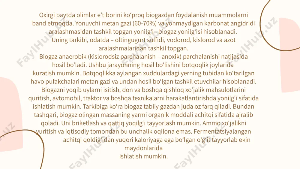 ayib borayotgan davrda biogaz va shu turdagi energiya manbalaridan foydalanish juda foydali va samarali usul sanaladi foydalanilgan adabiyotlar: ,,qayta tiklanuvchi energiya manbalari''n.t.toshpo‘latov, dotsent d.b.qodirov dotsent image1.png image2.svg image3.png image4.svg image5.png image6.svg image7.png image8.svg image9.jpeg image10.jpeg image11.png image12.svg /docprops/thumbnail.jpeg