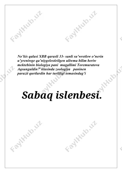 parazit qurtlardin har tu’rliligi — DOCX