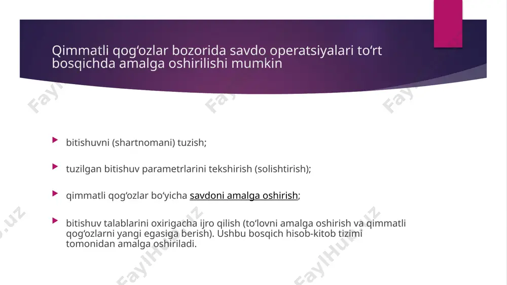 egallash, qimmatli qog’ozlar bilan ishlashni bilish, bozor sharoitlarida pul mablag’lari investitsiyalarini asoslash va boshqalar talab qilinadi. hozirgi davrda hisobchini «moliyaviy menejer», «hisobchi-tahlilchi» deb atash ham mumkin. buxgalteriya hisobining hujjatlari turli belgilari bo’yicha tasniflanadi: belgilanishi bo’yicha — farmoyish beradigan, ijroiya (oqlaydigan), hisobli rasmiylashtiruvchi, murakkab; xo’jalik operatsiyalari mazmuni bo’yicha — moddiy, pulli hisoblash; aks ettirgan operatsiyalarning hajmi bo’yicha — yagona (birlamchi) yoki yig’ma; foydalanish usuli bo’yicha — bir martali va jamlovchi; hisobga oladigan o’rinlarning soni bo’yicha — bir qatorli va ko’p qatorli; tizilish joyi bo’yicha — ichki va tashqi; to’ldirish usuli bo’yicha — qo’lda, hisobni avtomatlashtirish vositalari yordamida buxgalteriya vazifalarini yechishni aatexlari asosida tashkil qilish birlamchi buxgalteriya hujjatlarini tuzish paytidan boshlab yakuniy moliyaviy hisobotni tuzish bilan yakunlanuvchi operatsiyalarining yig‘indisidir. hozirga bosqichda buxgalteriya vazifalarini axborot-kommunikatsiya texnologiyalari asosida markazlashtirilgan holda ishlab chiqish asosiy rolni o‘ynaydi: foydalanuvchining ish joyida o‘rnatilgan kompyuterlarni qo‘llash, bu yerda vazifalarni yechish hisobchi tomonidan bevosita uning ish joyida bajariladi; korxona (tashkilot, …