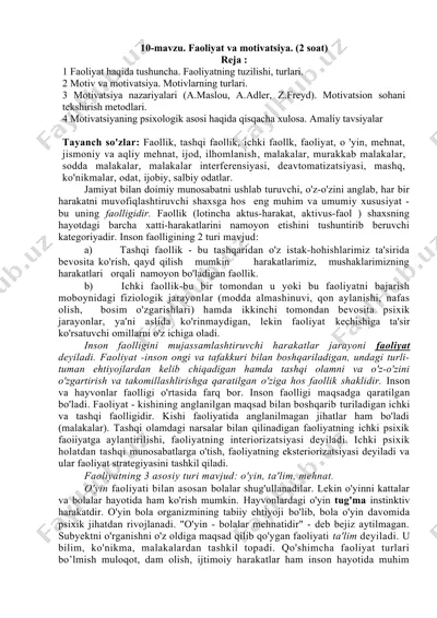 faoliyat va motivatsiya — DOCX
