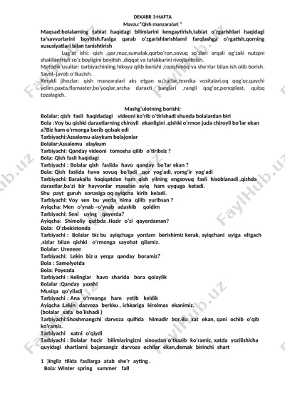 qish manzaralari bilimlarini kengaytirish mashg'uloti — DOCX