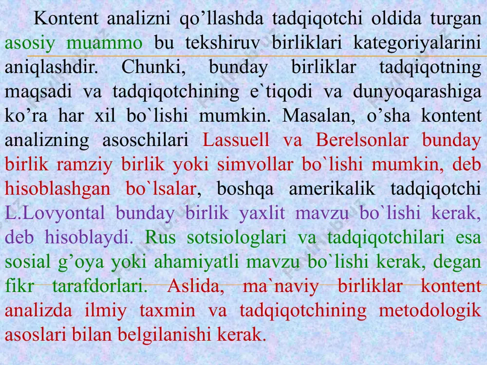 u yoki bu sosial psixologik hodisa qisqa muddat ichida bir texnik usul testda tekshiriladi. testlar 20-30chi yillarda paydo bo`lgan bo`lib, ular hayotga, amaliyotga shunchalik chuqur kirib keldiki, hattoki maxsus soha psixometrika paydo bo`ldi. testlarni qo’llashning qulaylik tomoni bir test yordamida bir ob`yektning u yoki bu xususiyatini bir necha marta, takror-takror sinab ko’rish bu testni faqat qanday turdagi ob`yektda sinalgan bo`lsa, shunga o’xshash ob`ektlardagina qo’llash mumkin. qolaversa, bunda olingan ma`lumotlar nisbiy xarakterga ega bo`ladi. lekin shunday bo`lishiga qaramay, testlar ayniqsa hozirgi kunlarda hayotimizga keng kirib keldi. shaxs xususiyatlarini tekshiruvchi testlardan tashqari, shaxsning muloqot sistemasidagi o’rnini, undagi muloqot malakalarining bor-yo`qligini sinovchi, shaxs aqliy sifatlarini tekshiruvchi testlar keng qo’llanilmoqda. lekin shuni esdan chiqarmaslik kerakki, testni tuzish, uni ob`yektlarda sinovdan o’tkazish, hattoki, tayyor testni moslashtirish yuksak bilimlarni, malakani, olimlik odobini talab qiladigan ishdir. masalan, ingliz olimi kettel shaxs sifatlarini sinovchi testini ishlab chiqish uchun odamdagi 4,5 mingga yaqin sifatlarni o`rganishdan boshlagan edi. ana shulardan …