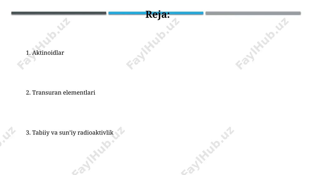 y-239, yadro qurollari va yadro energetikasida ishlatiladi, ularning yadro parchalanishi natijasida 200 mev dan ortiq energiya ajralib chiqadi. radioaktivlikning qo'llanilishi radioaktiv izotoplar, masalan, kobalt-60 va iridiy-192, tibbiyotda saraton hujayralarini yo'q qilish uchun nur terapiyasida keng qo'llaniladi. atom elektr stansiyalarida yadro yoqilg'isi sifatida uran-235 dan foydalaniladi, bu esa ulkan miqdordagi energiya ishlab chiqarishga imkon beradi, lekin bu jarayon radioaktiv chiqindilar hosil bo'lish xavfini ham o'z ichiga oladi. radioaktiv parchalanish turlari beta parchalanishining ikki turi mavjud: beta-minus parchalanish (elektron emissiyasi) va beta-plyus parchalanish (pozitron emissiyasi), ular mos ravishda neytron protonga yoki proton neytronga aylanishi bilan bog'liq. gamma parchalanishida, qo'zg'algan holatdagi yadro energiya chiqarib, barqaror holatga o'tadi, bu energiya gamma-nur shaklida chiqariladi, atom massasi va soni o'zgarmaydi. radioaktivlik turlari alfa-partikulalar 2 proton va 2 neytrondan tashkil topgan geliy yadrolari bo'lib, ularning ionlashtiruvchi qobiliyati yuqori, lekin o'tish masofasi qisqa, taxminan bir necha santimetr. gamma-nurlar elektromagnit to'lqinlar bo'lib, ularning ionlashtiruvchi qobiliyati past, lekin o'tish masofasi …