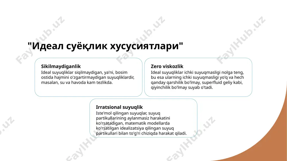 yetkaziladi. gidrolik tizimlar, masalan, avtomobilning tormozlari va qurilish uskunalari, vaziyatda bo'lgan suv orqali kuchni uzatish uchun pascal qonuni bilan foydalanadi va vazifalarni bajaradi. paskal qonuni kabi, har kuni ko'rib chiqiladigan mahsulotlar, masalan, siringalar, gidrolik domkratlar, hatto odamning o'zining qon oqim tizimi hamda. arximedning printsipi va suyuqlik kuchlanishi 1 arximedning printsipi arximedning printsipi, bir jism suyuq ichida bo'lsa, uni yuqoriga qo'llab-quvvat kuchining suyuqni bosib chiqarishiga teng bo'lgan quvvat ta'sir qiladi. 2 suyuqlik kuchlanishi suyuqlik, uning ichiga joylashtirilgan ob'ektga yuqori kuchni kuchaytirishga qodir bo'lgan suvning xususiyati, ob'ektlarni suvda yuzib turishiga yoki botishiga imkon beradi. 3 muhimiyatli amaliyot arximedning printsipi va suyuqlik kuchining amaliyotdagi bir namunasi, suyuqlikda suzib turuvchi kema, chunki uni o'z og'irligiga teng suvni o'rnatadi. iddiyal suvning statik harakati mukammal suyuqlikning ta'riflashi biror ideal suyuqlik, siqilmaydigan, viskozsiz va turbulensiyasiz suyuqlik bo'lishi bilan ajralib turadi, bu esa suyuqlik dinamikasi uchun ajoyib model bo'ladi. harekatsiz harakatning xususiyatlari harakatlanmas holatda, suyuq zarrachalari vaqt o'tishi …
