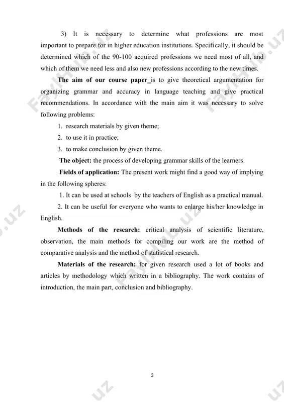 ructions, a murmur would be heard in the classroom which would be likely to express boredom or lack of interest. that is one reason why applied linguists and teachers alike are trying to find a way in which grammar could be taught both effectively and interestingly. according to penny ur, in the case of the learners, grammatical rules enable them to know and apply how such sentence patterns should be put together. the teaching of grammar should also ultimately centre attention on the way grammatical items or sentence patterns are correctly used. in other words, teaching grammar should encompass language structure or sentence patterns, meaning and use. further, grammar is thought to furnish the basis for a set of language skills: listening, speaking, reading and writing. in listening and speaking, grammar plays a crucial part in grasping and expressing spoken language since learning the grammar of a language is considered …