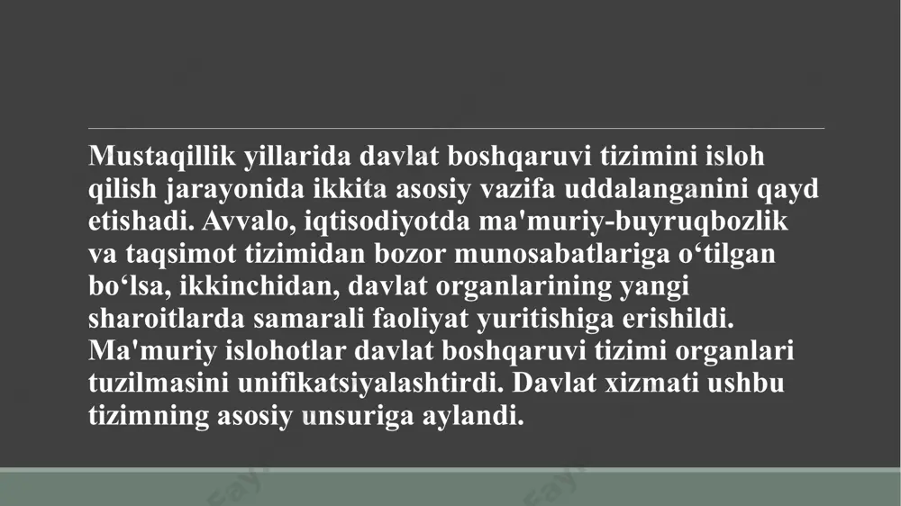 umlashtirish asosida ozgaruvchan ijtimoiy –iqtisodiy shart-sharoitlarni etiborga olgan holda kadrlar tayyorlash tizimini takomillashtirish va yanada rivojlantirish zarurligi takidlangan. e’tiboringiz uchun rahmat image1.jpeg image2.jpeg /docprops/thumbnail.jpeg
