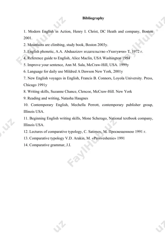 chella perrott, contemporary publisher group, illinois usa. 11. beginning english writing skills, mone scherago, national textbook company, illinois usa. 12. lectures of comparative typology, c. satimov, m. просвещениею 1991 г. 13. comparative typology v.d. arakin, m. «prosveshenie» 1991 14. comparative grammar, j.i.