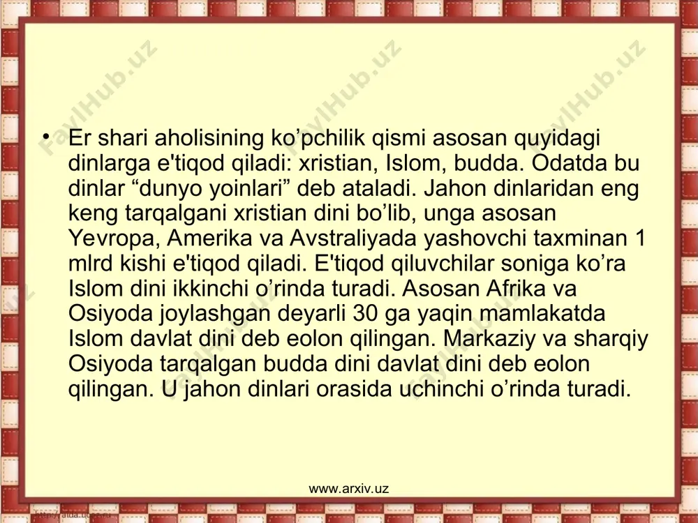 dunyo dinlarining geografik tarqalishi - Page 5