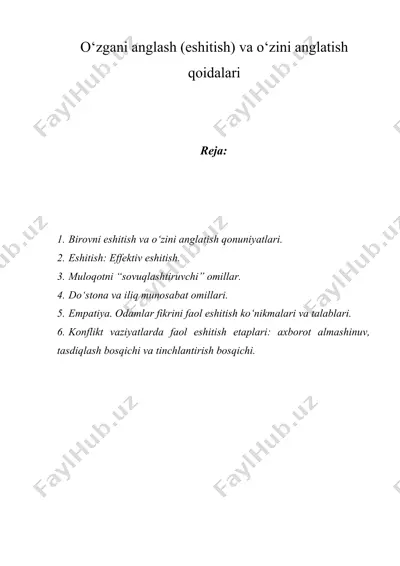 o‘zgani anglash (eshitish) va o‘zini anglatish qoidalari — DOCX