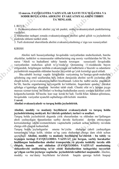 evakuatsiyalash tibbiy xizmati — DOCX