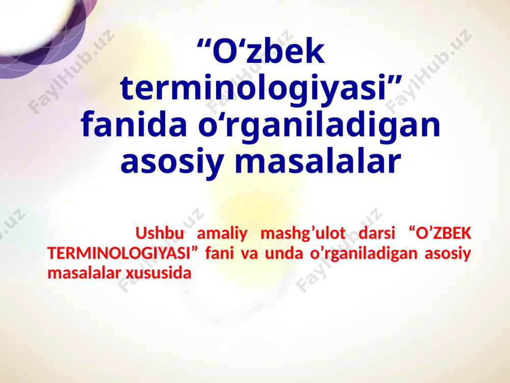 ni bajaradigan birliklar termin hisoblanadi deb qaraladi. a.reformatskiy terminga ta’rif berar ekan, “... terminlar – bu maxsus so‘zlardir” degan xulosaga keladi. 7 1. sodda terminlar. 2. yasama terminlar. 3. qo’shma terminlar. 4. birikmali terminlar. terminlarning struktur tuzilishi topshiriq terminlarning struktur tuzilishiga izoh bering va misollar toping image4.jpeg image1.jpeg image2.png /docprops/thumbnail.jpeg
