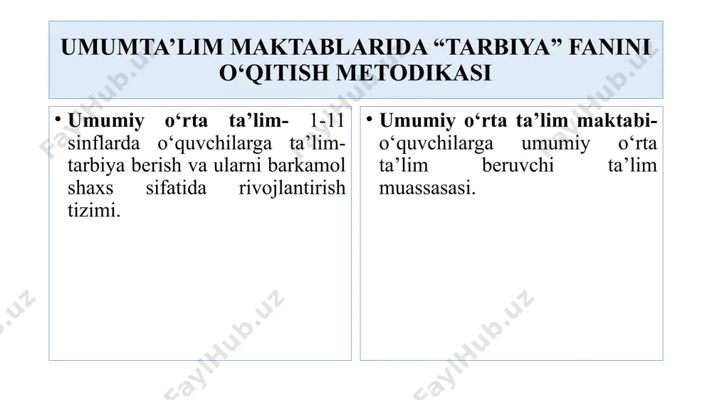 : «tarbiya» fani bo‘yicha umumiy o‘rta ta’limning davlat ta’lim standartini va o‘quv dasturlarini ishlab chiqish va tasdiqlash; 2020 yil 10 iyulga qadar 2020/2021 o‘quv yiliga umumiy o‘rta ta’lim muassasalarining 1 — 9-sinflari uchun hamda 1 dekabrga qadar 2021/2022 o‘quv yiliga 10 — 11-sinflar uchun mo‘ljallangan «tarbiya» fani bo‘yicha darsliklar va o‘quv-metodik majmualarga buyurtmalarni shakllantirish; 2020 yil 15 iyulga qadar 1 — 9-sinflar hamda 2021 yil 1 mayga qadar 10 — 11-sinflar uchun mo‘ljallangan «tarbiya» fani bo‘yicha darsliklar va o‘quv-metodik majmualarni chop etish bo’yicha istisno tariqasida deklaratsiya qilingan narxlar asosida davlat va xususiy nashriyot –matbaa tashkilotlari bilan shartnoma tuziash «tarbiya» fanidan darsliklar va o‘quv-metodik majmualarni yangi o‘quv yili boshlangunga qadar chop etishni tashkil etish va ularning joylarga yetkazilishini ta’minlash; 2020 yil iyul oyidan boshlab yangi o‘quv yili boshlangunga qadar «tarbiya» fani bo‘yicha tayyorlangan o‘quv dasturlari va darsliklar asosida umumta’lim maktablaridagi «boshlang‘ich ta’lim», «milliy g‘oya va huquq», «tarix» va «dinshunoslik» mutaxassisligiga ega …