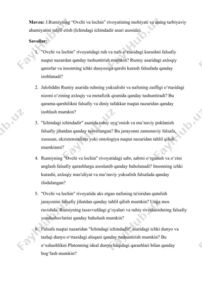 j.rumiyning “ovchi va lochin” rivoyati — DOCX