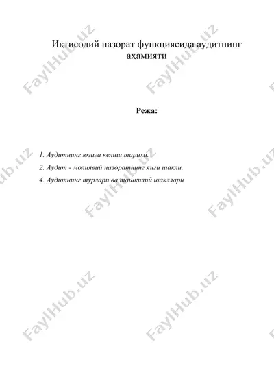 иқтисодий назорат функциясида аудитнинг аҳамияти — DOC