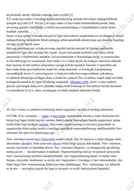 rdan biri, besh yuz kitobni ko‘rib chiqib, 5759 ta ehtimoldagi odam instinktlaridan iborat ro‘yxat tuzgan edi! har bir xulqga o‘z instinktini belgilash bilan bog‘ liq intilish alaqachon o‘z og‘ irligi ostida yo‘q bo‘lib ketgan. bu shuning uchun yuz berdiki, birinchi nazariyachi-instinktshunoslar insonning xulqini tushuntirmasdan, unga faqat nom berish bilan mashg‘ ul bo‘lgan. ushbu jarayon aqlli bolaga “darslarni o‘zlashtira olmaydigan” nom berib, uning past baholarini “tushuntirishni” eslatib turgan. xulqni nomlash, uni tushuntirib berish degani emas. instinkt sifatida tasniflash uchun majmuaviy xulq ushbu tur orasida turg‘ un modelga ega bo‘lishi va orttirilmagan bo‘lishi kerak (tinberg, 1951). shunga o‘xshash xulq hayvonot olamining boshqa turlari vakillariga xos (qushlardagi imprintingini (hotirada saqlab qolish) va lososning uvuldiriq sochish uchun o‘z joylariga qatishini esga oling). insonning xulqida ham tug‘ ma moyilliklar, shu jumladan go‘dakdagi emish va harakatlanish reflekslari kabi oddiy turg‘ un modellar namoyon bo‘ladi. biroq, ko‘pchilik psixologlar insonning xulqi fiziologik ehtiyojlarga va ruhiy intilishlarga bog‘ liq …