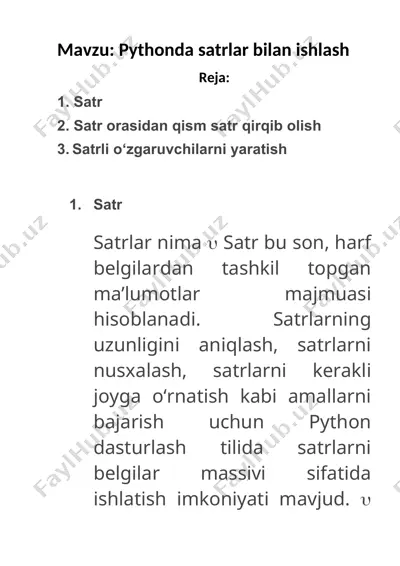 satrlar bilan ishlash — DOCX