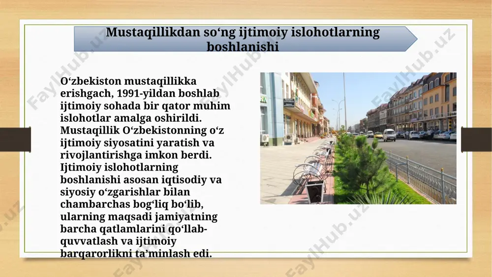 da”gi qaror qabul qilindi. ushbu qaror sog‘liqni saqlash tizimidagi jarayonlarni raqamlashtirish va boshqa davlat organlari axborot tizimlari bilan integratsiyasini ta’minlashni nazarda tutadi. sog‘liqni saqlash tizimini raqamlashtirishni jadallashtirish: 2023 yil 28 dekabrda “sog‘liqni saqlash tizimini raqamlashtirishni jadallashtirish hamda ilg‘or raqamli texnologiyalarni joriy etish bo‘yicha qo‘shimcha chora-tadbirlar to‘g‘risida”gi qaror qabul qilindi. ushbu qaror sog‘liqni saqlash tizimida ilg‘or raqamli texnologiyalarni joriy etishni va tizimni raqamlashtirishni jadallashtirishni maqsad qilgan. sog‘liqni saqlash sohasida davlat boshqaruvini samarali tashkil qilish: 2023 yil 20 iyunda “ma’muriy islohotlar doirasida sog‘liqni saqlash sohasida davlat boshqaruvini samarali tashkil qilish chora-tadbirlarini to‘g‘risida”gi qaror qabul qilindi. ushbu qaror sog‘liqni saqlash sohasida davlat boshqaruvini samarali tashkil qilishni maqsad qilgan. mehnat bozori va ijtimoiy adolat mehnat bozori va ijtimoiy adolat 1. mehnat bozori islohotlari o‘zbekiston mustaqillikka erishganidan so‘ng, mehnat bozori tizimida ham jiddiy islohotlar amalga oshirildi. bu islohotlar asosan mehnat resurslaridan samarali foydalanishni ta’minlash, mehnat bozorini modernizatsiya qilish va ishchilarning ijtimoiy himoyasini kuchaytirishga qaratilgan edi. …
