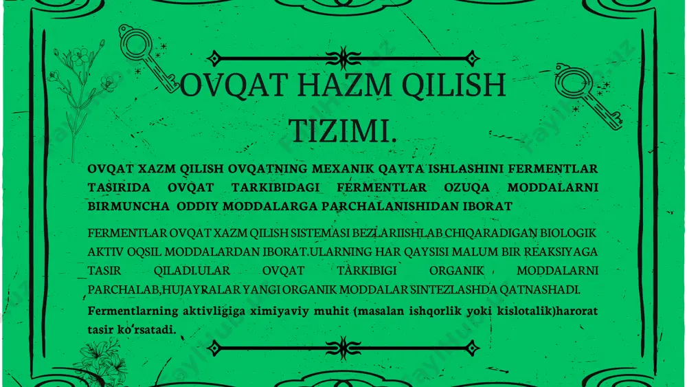 . --tishboʻyni tish toji bilan ildizi oʻrtasidagi toraygan qismi.uni atrofidan milking shilliq pardasi oʻrab turadi. -tish ildizi 1tadan 3ta boʻlib,tish katakchalarida joylashgan,u ildi uchi boʻlib tugaydi. tishlar soʻlak bezlari ogʻiz boʻshligʻida uch juft yirik soʻlak bezi ;quloq oldi ,jagʻ osti,va til osti bezlari shuningdek,til yuzasida va tanglay bilan yuzning shilliq pardalarida joylashgan koʻpincha mayda bezlarnig yoʻllari ogʻiz boʻshligʻiga ochiladi. xalqum xalqum bosh va boʻyin shasida joylashgan toq azo bolib,hazm va nafas tizimiga kiradi.u varankasimon shaklda bolib uzunligi 12.14 sm .xalqum yuqorida kalla asosida (ensa suyagi)xalqum boʻrtigʻi ,ponasimon suyak,qanotsimon oʻsimtasining medial plastinkasi)birikadi.pastda u6.7 boʻyin umurtqalari sohasida qiziloʻngachga oʻtib ketadi.kalla asosiga birikkan yuqori devorini,xalqum gumbazi deyiladi.xalqumning orqa yuzasi boʻyin umurtqalari oldida joylashgan mushaklar va boʻyin fatsiyasiga tegib turadi.xalqumning orqa devori bilan boʻyin fatsiyasi oʻrtasida,boʻsh bitiktiruvchi toʻqima bilan,toʻlgan xalqum orqa sohasi,joylashgan xalqumning yon tomonida boyinning tomirli nervli dastasi yotadi.xalqumning old tomonida burun boʻshligʻi ,ogʻiz boʻshligʻi va xiqildoq joylashgan boʻli,nafas yoʻli xazm yoʻli bilan …