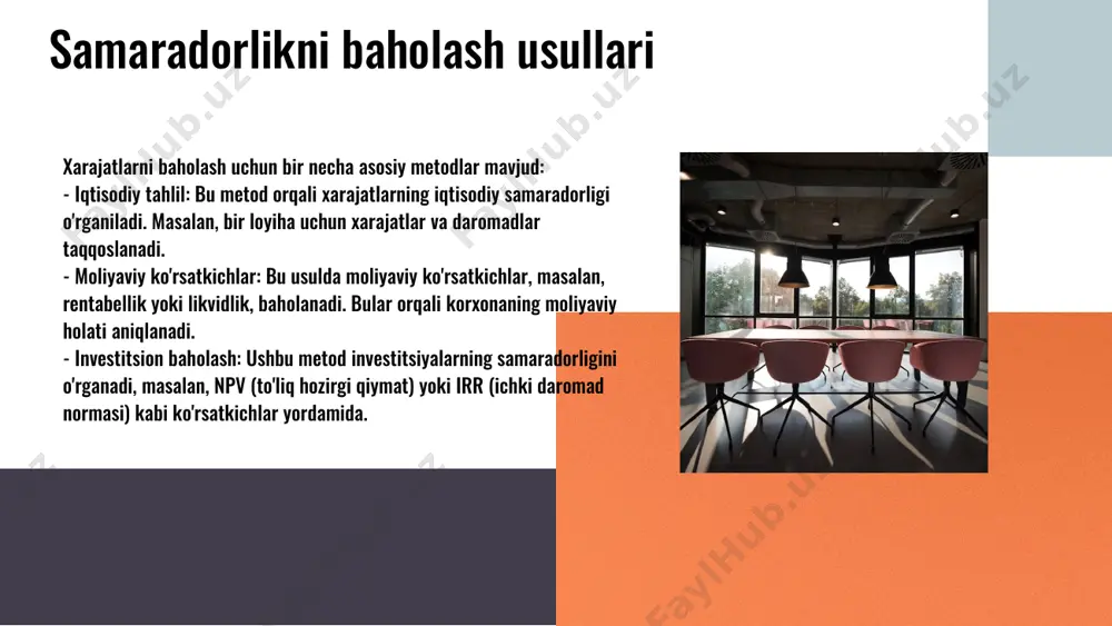 asi o'tgan yillar davomida iqtisodiyot sohalariga ajratmalarda sezilarli o'zgarishlar kuzatildi. masalan, 2018 yilda ajratmalar 20 trillion so'm bo'lsa, 2021 yilda bu raqam 30 trillion so'mga yetdi. bu o'zgarish iqtisodiyotning turli sohalariga ta'sir ko'rsatdi va ularning rivojlanishi uchun muhim ahamiyatga ega. ajratmalar dinamikasini yaxshiroq tushunish uchun grafik yoki jadval orqali ko'rsatish zarur. grafikda vaqt davomida ajratmalarning qanday o'zgarishi, qaysi sohalarga ko'proq mablag' ajratilgani, shuningdek, kelajakdagi tendensiyalarni ko'rish mumkin. ushbu vizual yordamlar, auditoriyaning ma'lumotni yaxshiroq anglashiga yordam beradi. ajratmalar o'zgarishi grafik yoki jadval ko'rsatish samarali ijro va monitoring byujet ajratmalarining samarali ijrosi uchun monitoring usullari va mexanizmlari byujet ajratmalarining samarali ijrosini ta'minlash uchun monitoring usullari va mexanizmlari muhim ahamiyatga ega. monitoring jarayoni quyidagi bosqichlardan iborat: 1. ma'lumot to'plash: byudjet xarajatlari va ularning natijalarini tasdiqlovchi ma'lumotlarni yig'ish. 2. tahlil: olingan ma'lumotlarni tahlil qilish orqali ijro etish samaradorligini baholash. 3. baholash: monitoring jarayonida aniqlangan muammolarni baholash va zarur choralarni ko'rish. swot tahlili: - kuchli …
