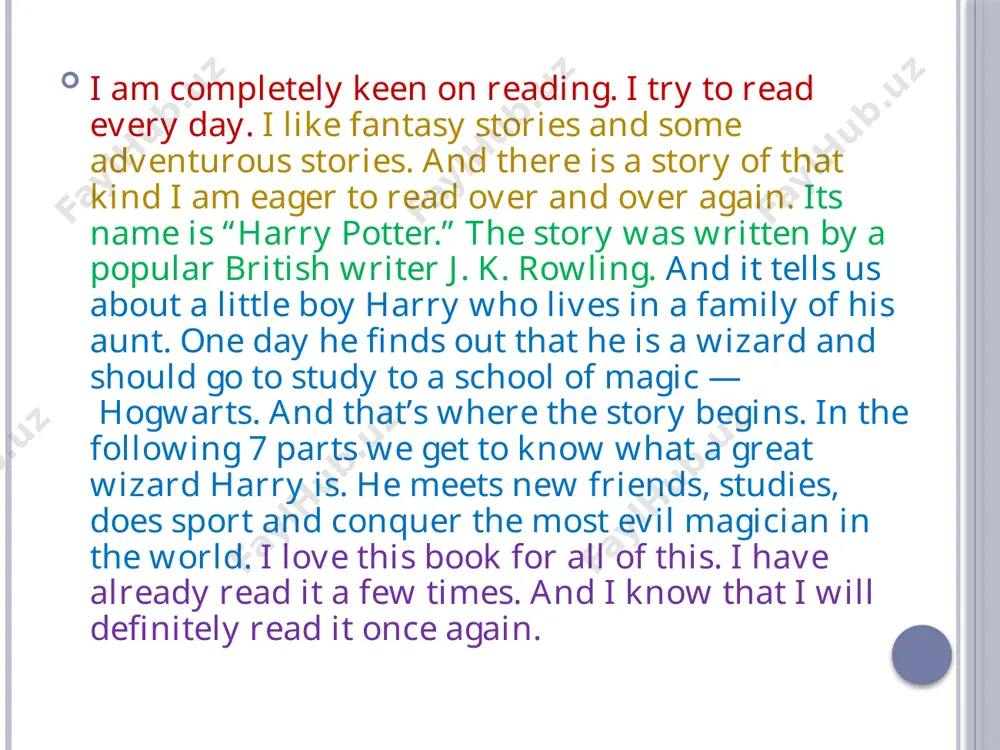 and i know that i will definitely read it once again. вывод - заключение составьте текст по теме “ my favourite book ” по плану: introduction your favourite genres of book your favourite book the plot of your favourite book the author of your favourite book conclusion image2.jpeg image3.jpeg image4.jpeg image5.jpeg image6.jpeg image7.jpeg image8.jpeg /docprops/thumbnail.jpeg