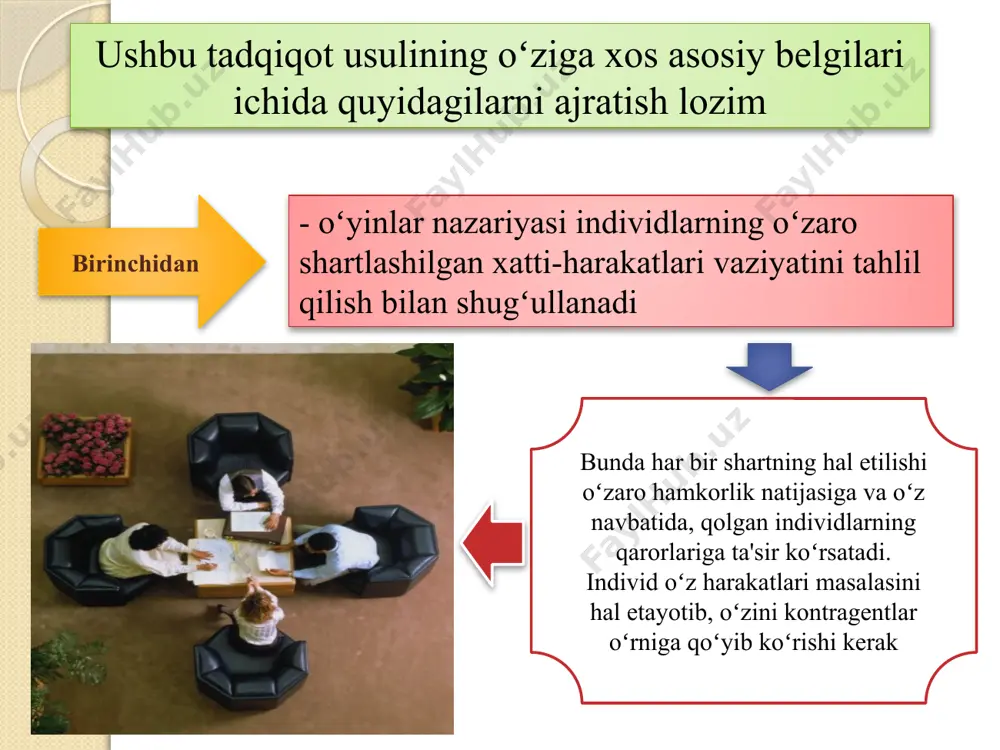 divid o‘zini hamkor o‘rniga qo‘yib ko‘radi va uning barcha kechinmalari, qiziqishlari va mo‘ljallarini bozor subyekti sifatida o‘zidan o‘tkazishga harakat qiladi so‘nggi norma legalizm bo‘lib, bunda qonunni hurmat kilish va o‘z ixtiyoriga ko‘ra, unga bo‘ysinish tushuniladi. bu norma ayni chog‘da, mulkiy huquqlarning samarali himoya qilinishiga ham yo‘l ochadi 4. mulkchilik huquqlarini iqtisodiy asoslash mulkchilik xukuklari - bu mulkka egalik qilish, foydalanish, tasarruf etish va o‘zlashtirish jarayonlarida vujudga keladi mulkka egalik qilish mulkdan foydalanish mulkni tasarruf etish individlar uchun mulkchilik huquqlarini o‘rnatish hamda ushbu huquqlarga ularning amal qilish zarurati qonunga ixtiyoriy bo‘ysunish normalari bilan o‘zaro uzviy bog‘langan o‘zbekiston respublikasining qonuni 31.10.1990 y. n 152-xii o‘zbekiston respublikasida mulkchilik to‘gʻrisida (o‘zgartirishlar bilan) mazkur qonunga o‘zr 13.12.2002 y. 447-ii-son qonuniga muvofiq o‘zgartirishlar kiritilgan muqaddima i bo‘lim. umumiy qoidalar (1-6 moddalar) ii bo‘lim. xususiy mulk (7-modda) iii bo‘lim. shirkat (jamoa) mulki (8-17 moddalar) iv bo‘lim. davlat mulki (18-26 moddalar) v bo‘lim. aralash mulk (27-28 moddalar) vi …